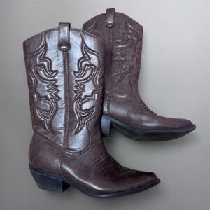Soda Brown Faux-Leather Cowboy Boots